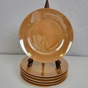 VINTAGE Kitchen Plates 7"Diameter Brown Lustreware Glossy Hand Painted Porcelain